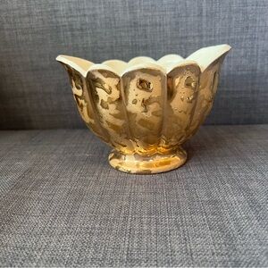 Weeping Gold and Cream Scalloped Decorative Bowl MCM planter or candy dish